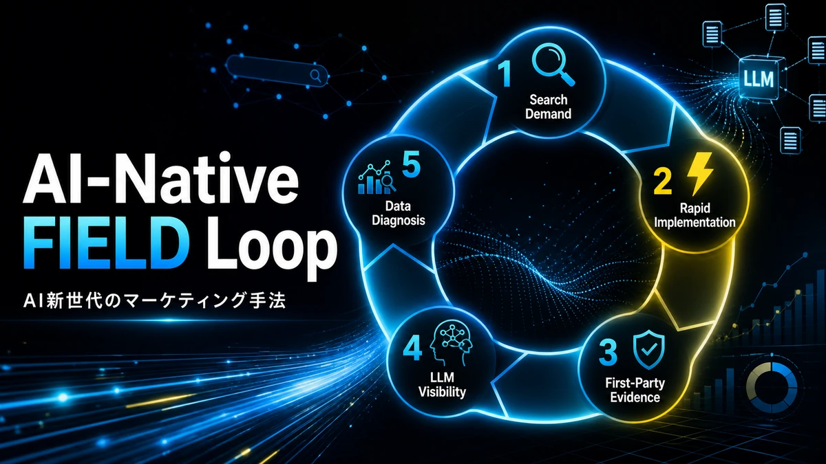 AI新世代のマーケティング手法 AI-Native FIELD Loopの5段階を表した図
